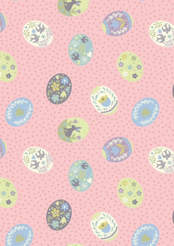 Lewis & Irene Fabrics Salisbury Spring Painted Eggs On Pink