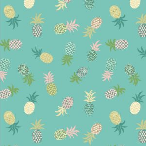 Lewis & Irene Fabrics Tropicana Pineapples On Turquoise