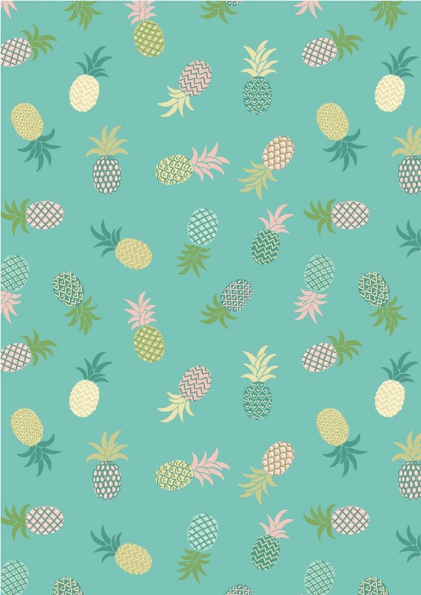 Lewis & Irene Fabrics Tropicana Pineapples On Turquoise