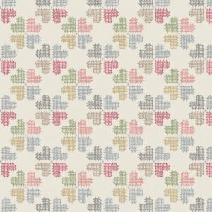 Lewis & Irene Fabrics Threaded with Love Stitch Heart Cream