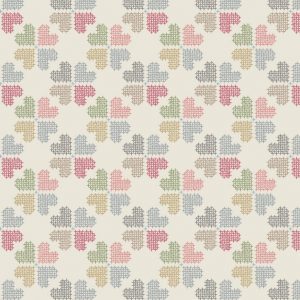 Lewis & Irene Fabrics Threaded with Love Stitch Heart Cream