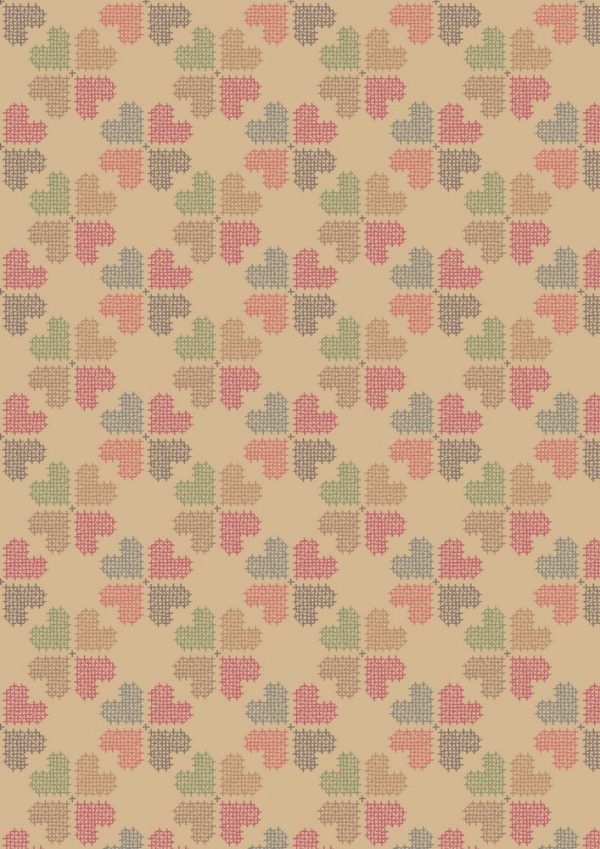 Lewis & Irene Fabrics Threaded with Love Stitch Heart Gold