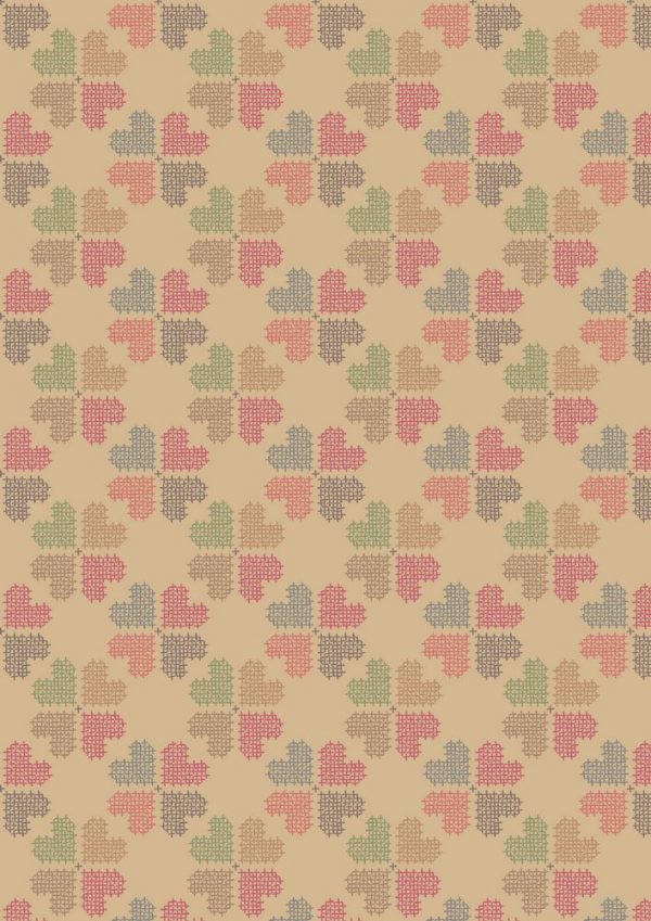 Lewis & Irene Fabrics Threaded with Love Stitch Heart Gold