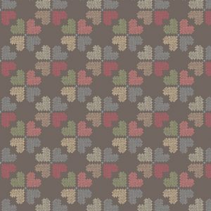Lewis & Irene Fabrics Threaded with Love Stitch Heart On Grey