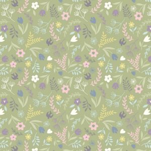 Lewis & Irene Fabrics Salisbury Spring Swallows & Blooms On Green