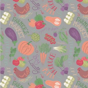 Lewis & Irene Farmers Market Fabric Vegetables on Grey