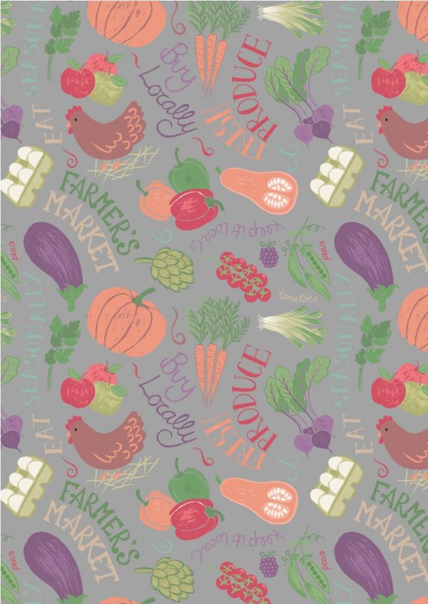 Lewis & Irene Farmers Market Fabric Vegetables on Grey