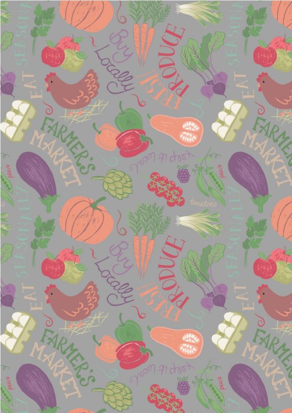 Lewis & Irene Farmers Market Fabric Vegetables on Grey