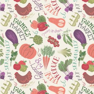 Lewis & Irene Farmers Market Fabric Vegetables on Cream