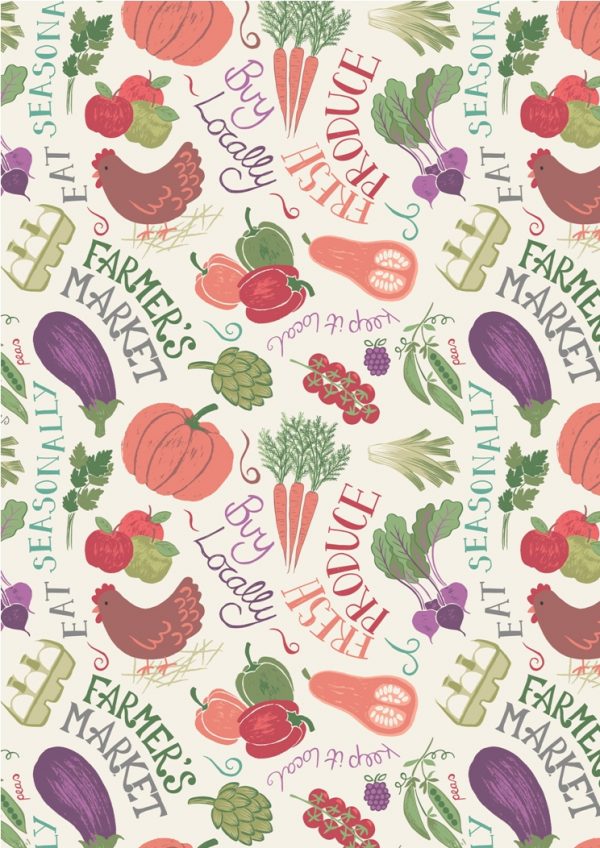 Lewis & Irene Farmers Market Fabric Vegetables on Cream