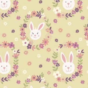 Lewis & Irene Fabrics Bunny Garden Sunshine Flower Wreath