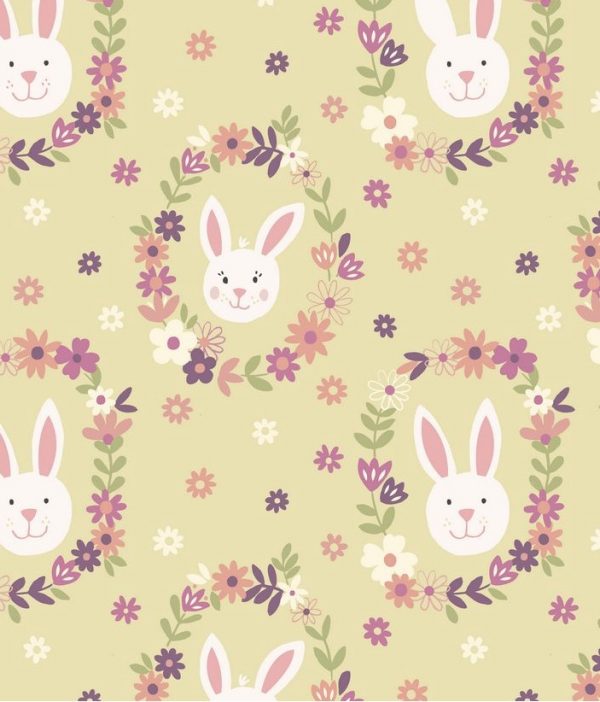 Lewis & Irene Fabrics Bunny Garden Sunshine Flower Wreath