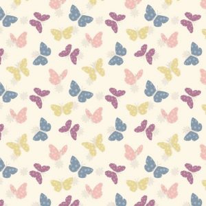 Lewis & Irene Fabrics Bunny Garden White Butterflies