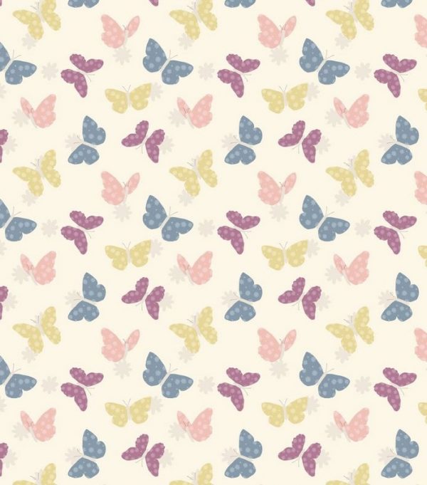 Lewis & Irene Fabrics Bunny Garden White Butterflies