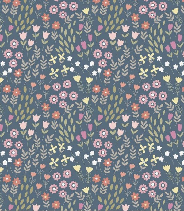 Lewis & Irene Fabrics Bunny Garden Flowers on Denim