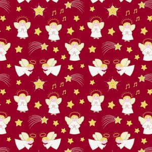 Lewis & Irene Fabric A Little Christmas Star Angels on Red