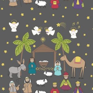 Lewis & Irene Fabric A Little Christmas Star Nativity Grey