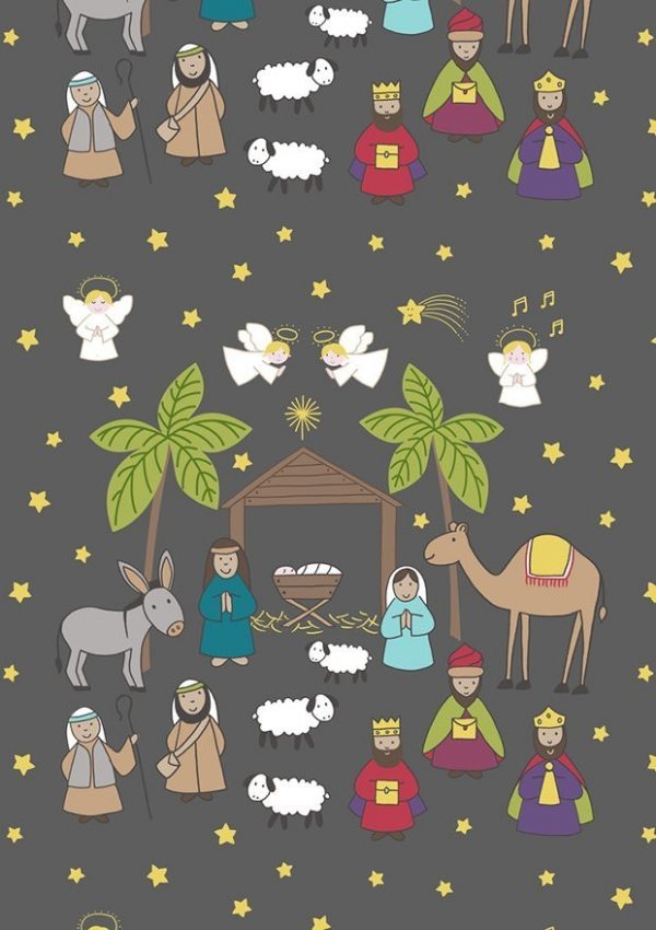 Lewis & Irene Fabric A Little Christmas Star Nativity Grey