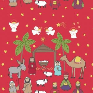 Lewis & Irene Fabric A Little Christmas Star Red Nativity