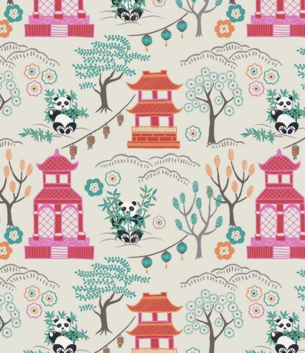 Lewis & Irene Fabrics Minshan Panda Temple Natural