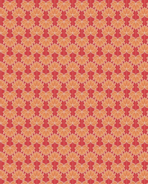 Lewis & Irene Fabrics Minshan Orange Lotus Flower