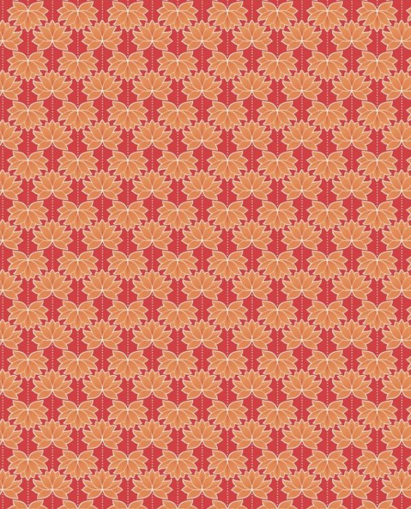 Lewis & Irene Fabrics Minshan Orange Lotus Flower