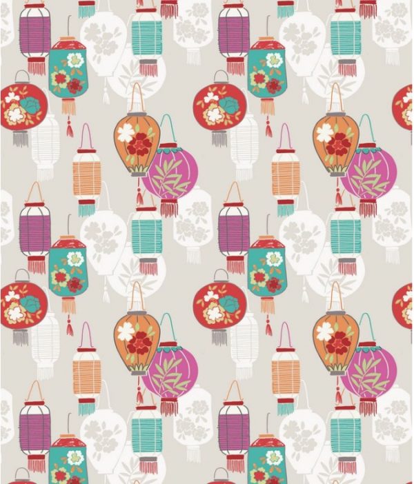 Lewis & Irene Fabrics Minshan Lanterns on Natural