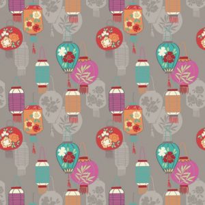 Lewis & Irene Fabrics Minshan Lanterns on Light Grey