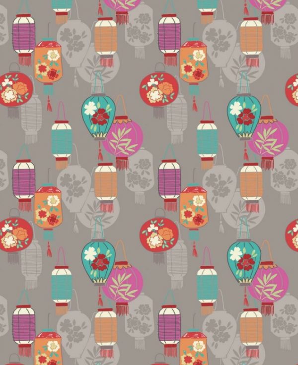 Lewis & Irene Fabrics Minshan Lanterns on Light Grey