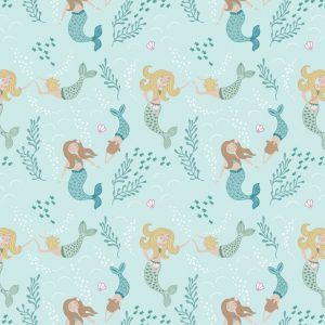 Lewis & Irene Fabrics Tales of the Sea Mermaids on Light Blue