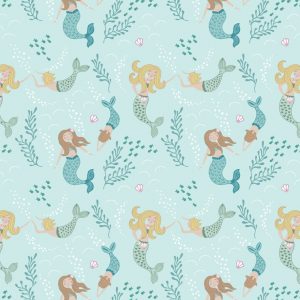 Lewis & Irene Fabrics Tales of the Sea Mermaids on Light Blue