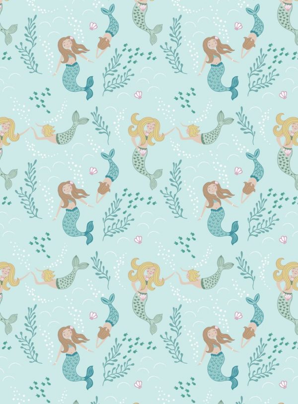 Lewis & Irene Fabrics Tales of the Sea Mermaids on Light Blue