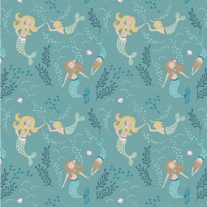 Lewis & Irene Fabrics Tales of the Sea Mermaids on Mid Blue