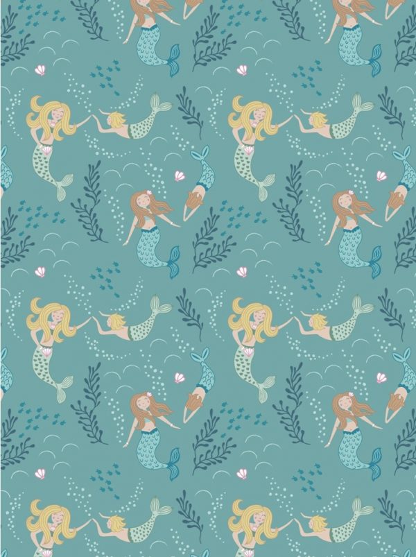 Lewis & Irene Fabrics Tales of the Sea Mermaids on Mid Blue