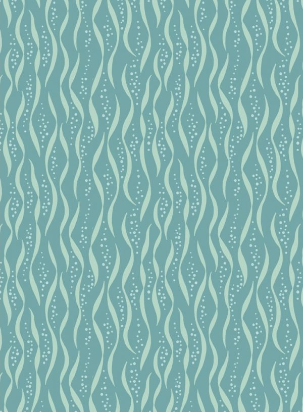 Lewis & Irene Fabrics Tales of the Sea Seaweed on Mid Blue