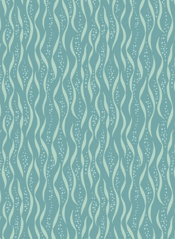 Lewis & Irene Fabrics Tales of the Sea Seaweed on Mid Blue