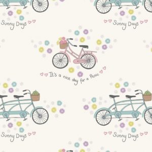 Lewis & Irene Fabrics Picnic in the Park White Bicycles