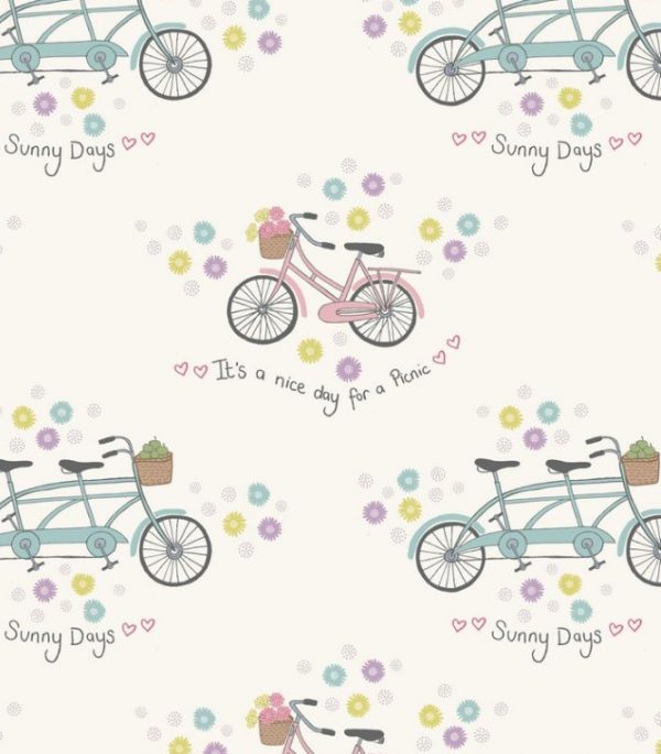 Lewis & Irene Fabrics Picnic in the Park White Bicycles