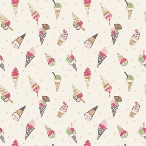 Lewis & Irene Fabrics Picnic in the Park Ice Cream Cones on White