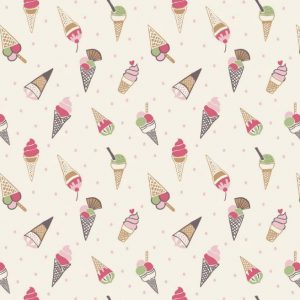 Lewis & Irene Fabrics Picnic in the Park Ice Cream Cones on White