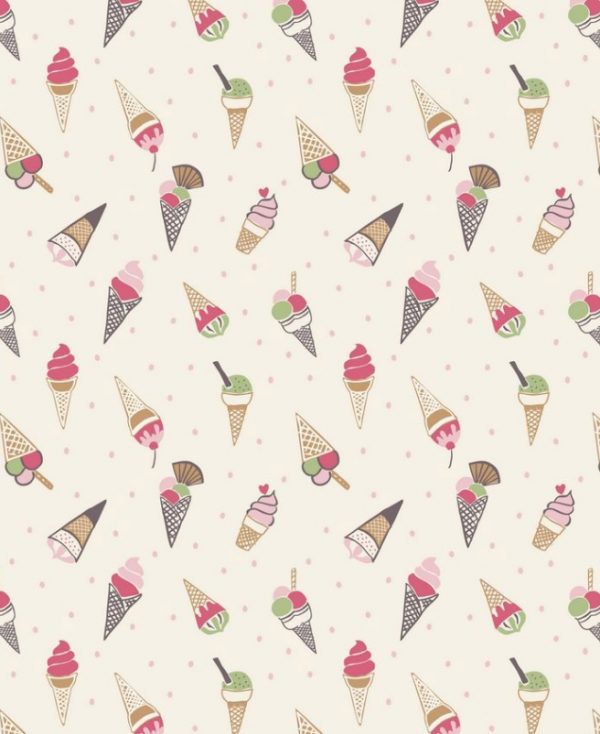 Lewis & Irene Fabrics Picnic in the Park Ice Cream Cones on White