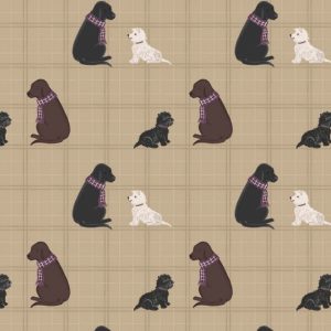 Lewis & Irene Fabrics A Walk in the Glen Dogs on Natural Check