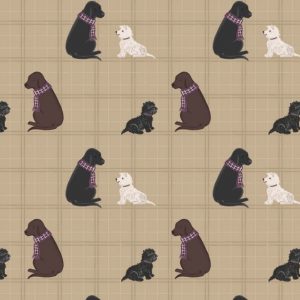 Lewis & Irene Fabrics A Walk in the Glen Dogs on Natural Check