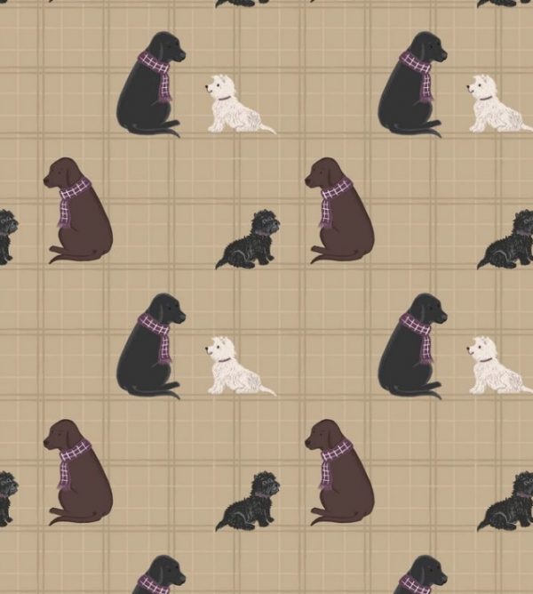 Lewis & Irene Fabrics A Walk in the Glen Dogs on Natural Check