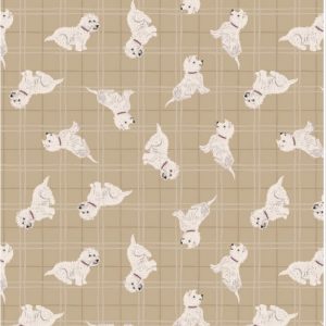 Lewis & Irene Fabrics A Walk in the Glen Tumbled Westies on Natural Check