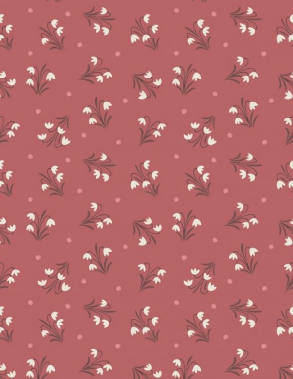 Lewis & Irene Fabrics Enchanted Forest Snowdrops on Dusky Red