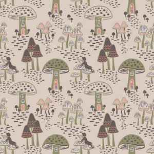 Lewis & Irene Fabrics Enchanted Forest Fairy Houses on Light Biscuit