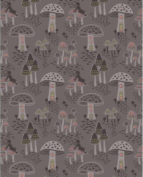 Lewis & Irene Fabrics Enchanted Forest Fairy Houses on Chocolate Brown