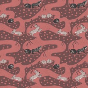 Lewis & Irene Fabrics Enchanted Forest Bunny Tunnels Clay Red