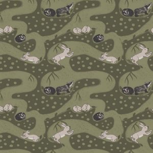 Lewis & Irene Fabrics Enchanted Forest Bunny Tunnels Green